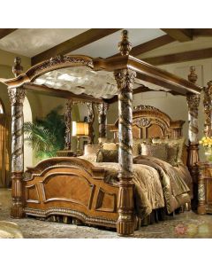 Curves & Carvings Teak Wood Four Poster Gothic Bed - C&C BED0123