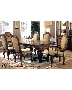Curves & Carvings Vintage Teak Wood Indian Dining Table Set - C&C DTC0050