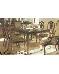 Curves & Carvings Teak Wood Antique Colonial Dining Table Set - C&C DTC0060