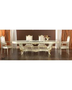 Curves & Carvings White and Gold Victorian Dining Table Set - C&C DTC0082