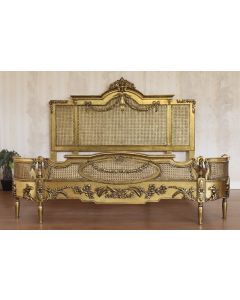 Curves & Carvings Surat Antique Golden Rattan Bed - C&C BED0464