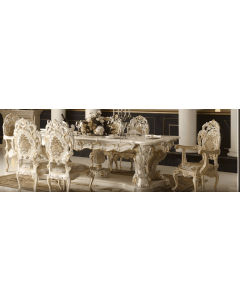Curves & Carvings White and Gold Victorian Dining Table Set - C&C DTC0747