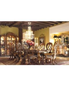 Curves & Carvings Classic Teak Wood Florence Dining Table Set - C&C DTC0064