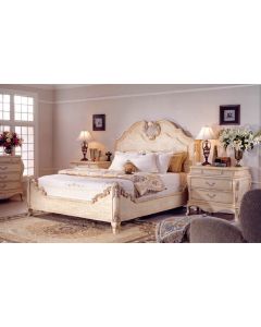 Curves & Carvings French Distressed White Bed - C&C BED0194
