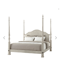 Curves & Carvings French Distress White Chandigarh Four Poster Bed - C&C BED0164