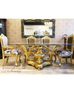 Curves and Carvings Classic Golden Royal Dining Table Set 0721