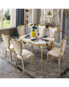 Curves and Carvings Classic Golden Royal Dining Table Set 0721