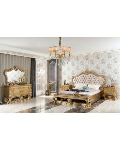 Curves & Carvings Kochi Antique Golden Bed - C&C Bedroom Set 0178