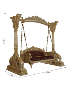 Curves & Carvings Surat Teak Wood Pearl White Gold Swing- C&C SWING0005