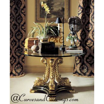 Curves & Carvings Classic Italian Fish Round Table - C&C TAB0009